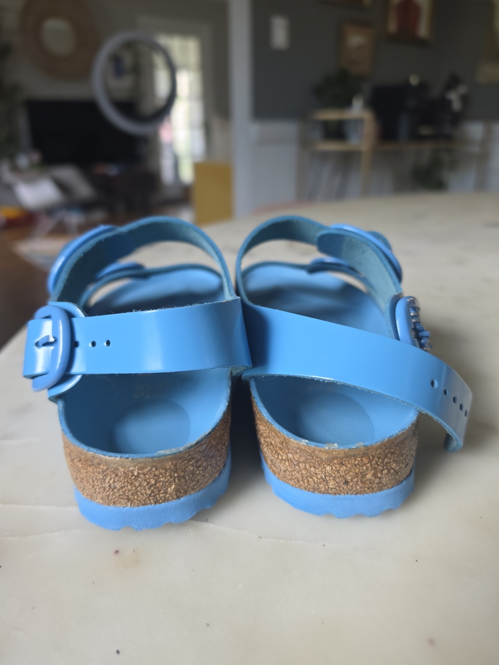 Birkenstock Milano Big Buckle Leather Sandal High Shine Sky Blue Size 7-7.5 - Picture 4 of 9